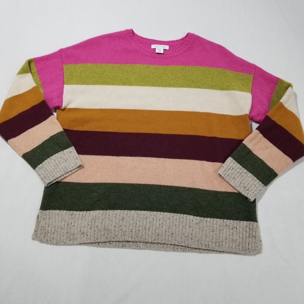 Tabitha Webb Sweater Medium Lambs Wool Crew Neck Pullover Striped Multicolor